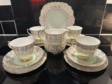 Set Of Ashley Fine Bone China - 22kt. Gold 4-cup 4 Saucer 4 Side Plate And Extra
