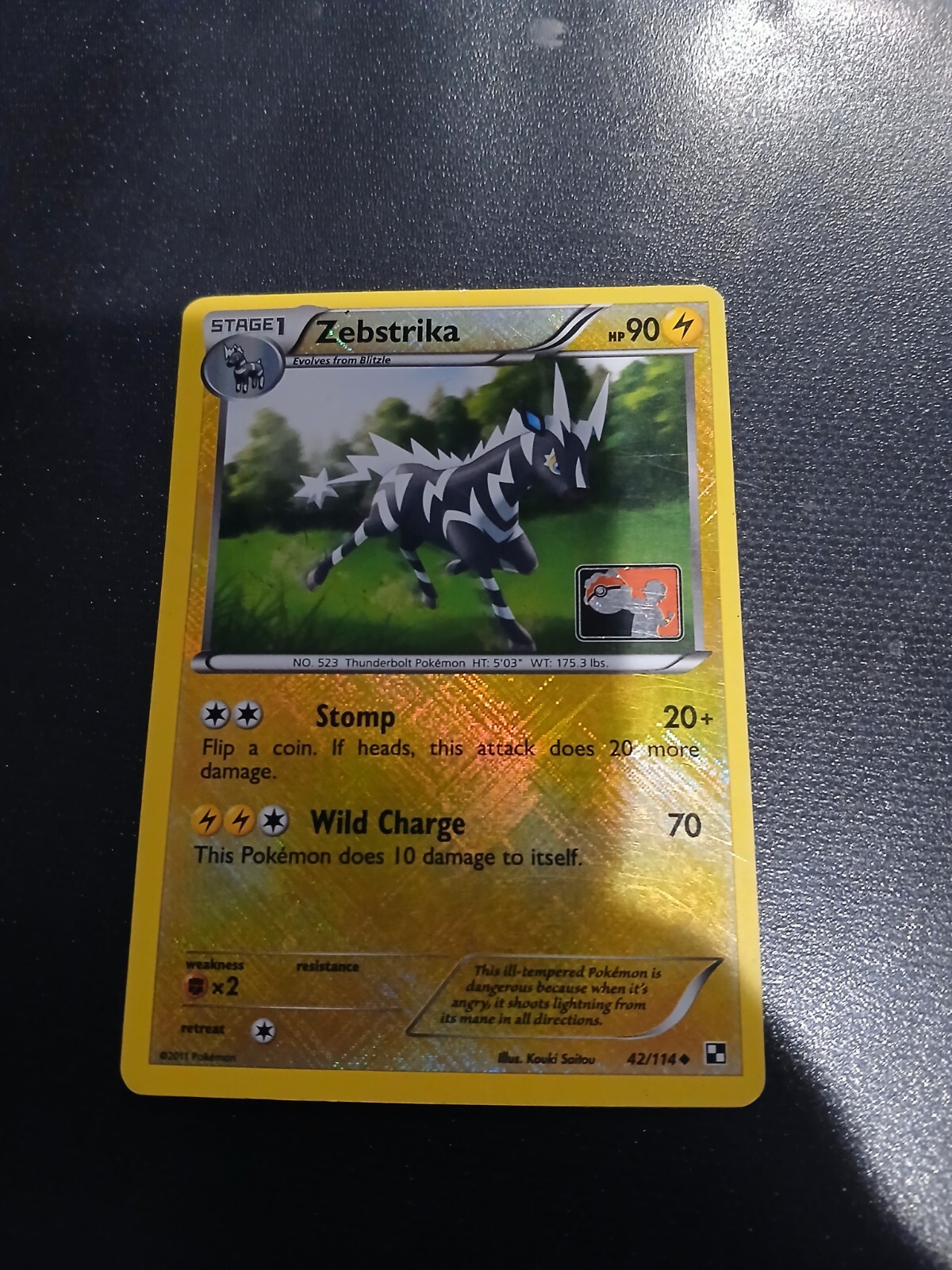 Rare 2011 Pokemon Zebstrika Cross Holo Pokemon 42/114