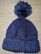baby boy KNIT DARK BLUE WINTER HAT size 0-6 month STRETCH POMPOM hand made NEW 