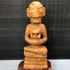 10.4" Old Chinese Hongshan culture Jade Carving Sanxingdui People Head Statue