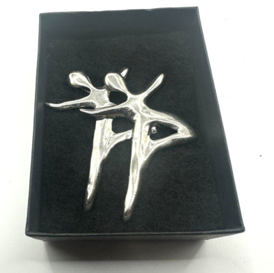 Two Dancers Vintage Pin Brushed Silver Tone Pin / Brooch