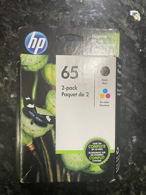 HP 65 Tri-Color & Black Ink Cartridge 2 Pack TOA36AN Genuine OEM New Exp 7/2023