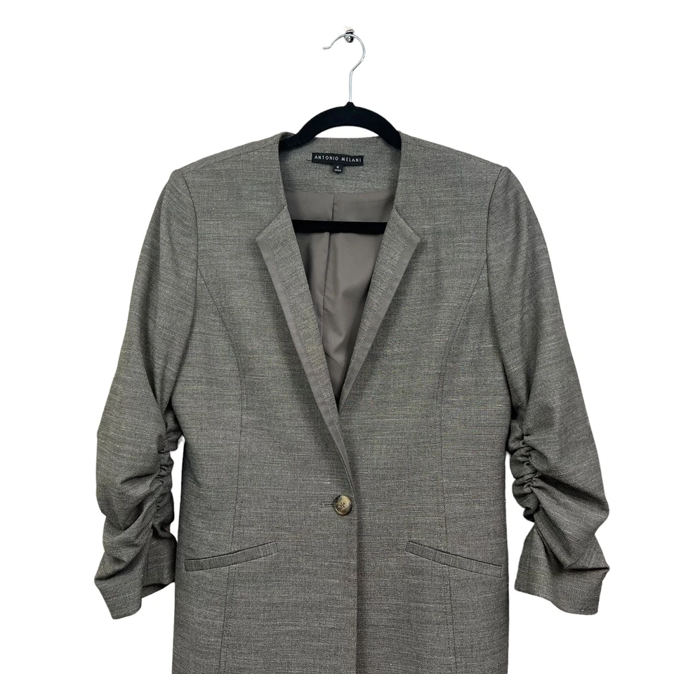 Blazer Antonio Melani de lino con un botón manga acanalada gris sin ventilación para mujer talla 6 Foto 2 de 4