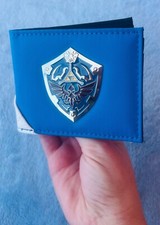 Legend of Zelda Metal Hylian Shield Blue Bi-fold Wallet NEW Nintendo Gaming