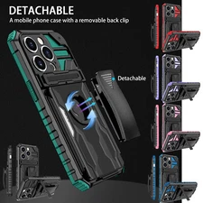 For iPhone 16 Pro Max 15 14 13 12 Military Kickstand Shockproof Belt Clip Case
