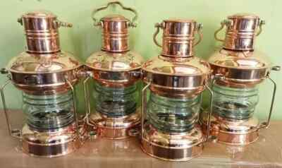 Lots Of 4 Nautical Lantern Boat Light Brass & Copper Anchor Maritime Oil Lamp