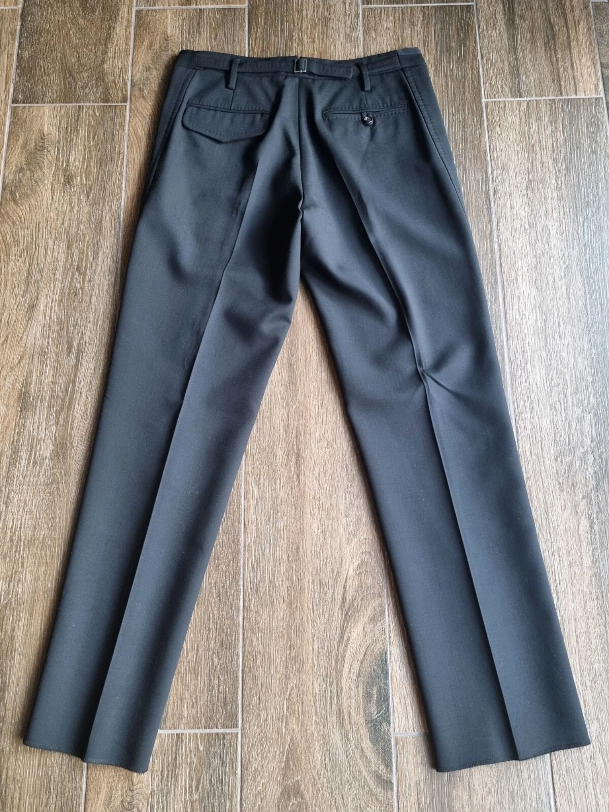 Dsquared2 pantaloni neri formali in lana con dettagli in pelle nuovissimi 48