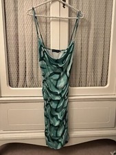 Pretty Little Thing Bright Green Abstract Ruched Bodycon Dress Women's - Size 8