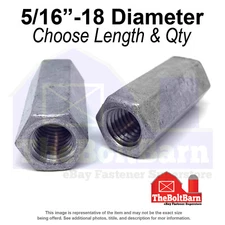 5/16"-18 x 1-3/4" Steel Coupling Nuts Galvanized Coarse Thread (Pick Quantity)