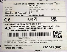 GIC 12ODT4 (R8) TIMING Relay Timer Module Electronic MICON 175 240 VAC