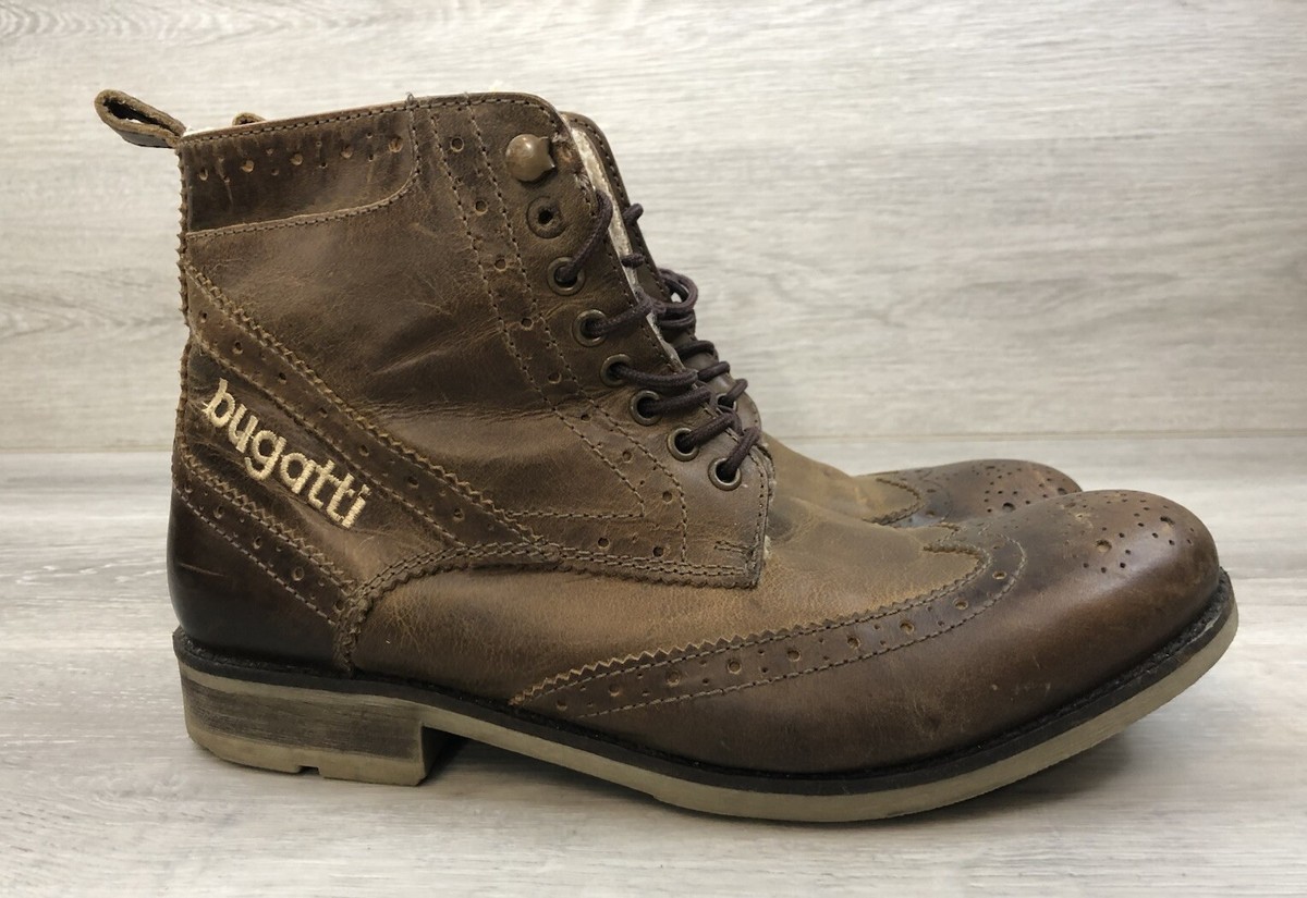 Fur Lined Bugatti Lace Up Boots Bugatti Men's Brown Leather Faux