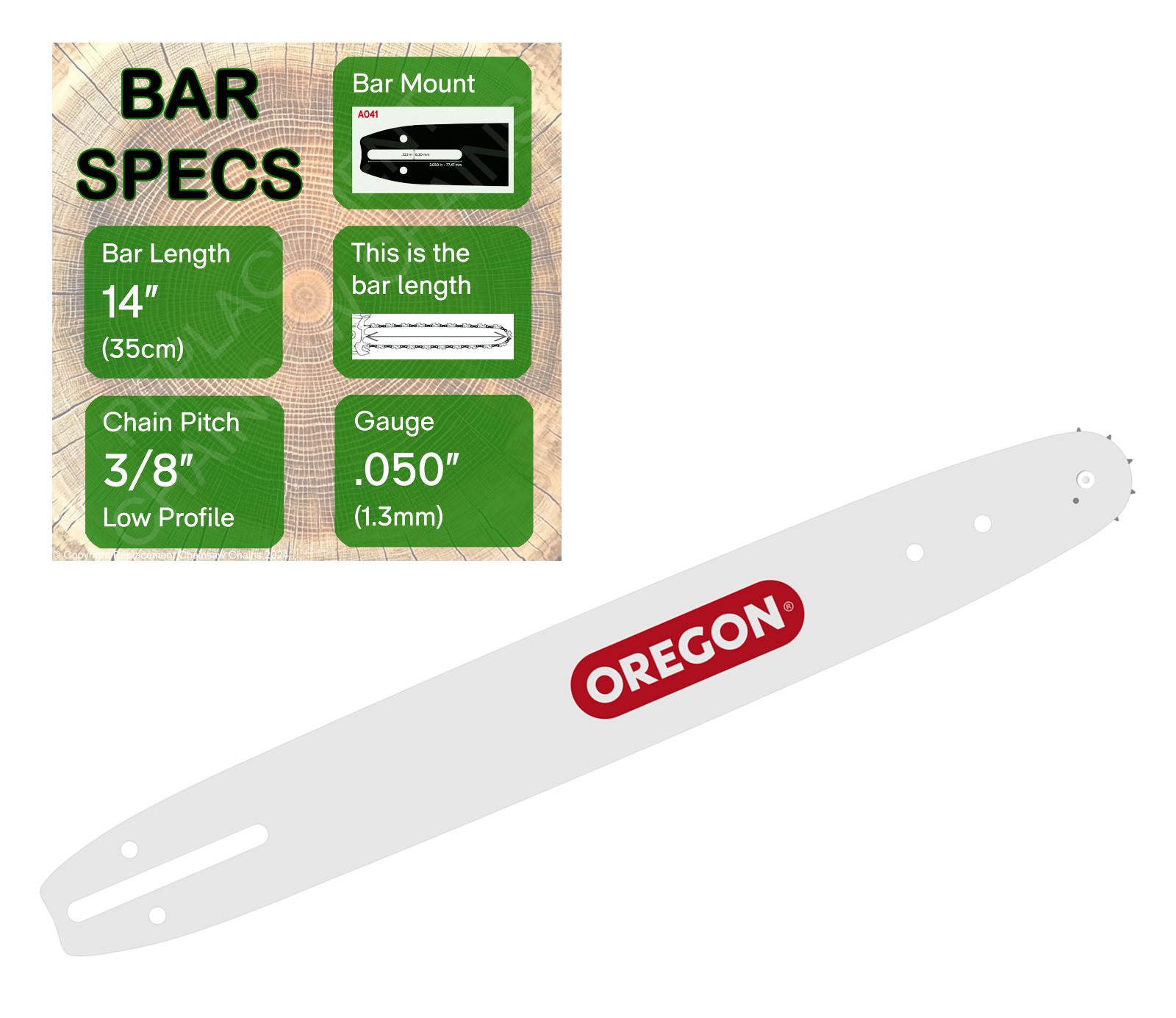 14" OREGON Single Rivet Guide Bar 3/8" x .050" (1.3mm) - 140SDEA041 ...