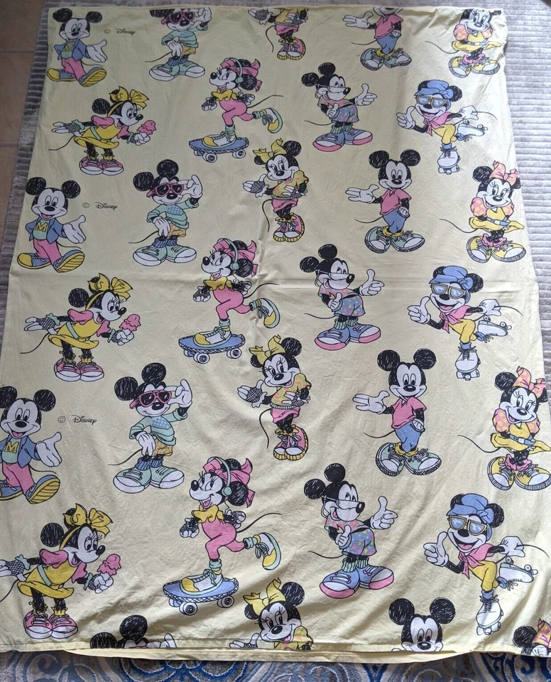 VTG 80s 90s Disney Mickey Minnie Mouse Duvet Cover Fabric Sheets Bedding Yellow - Image 3 of 4
