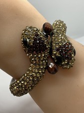 double head snake rhinestone hinged bangle