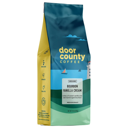 Door County Coffee Bourbon Vanilla Cream Flavored Ground | 10Oz Bag | Medium Roa