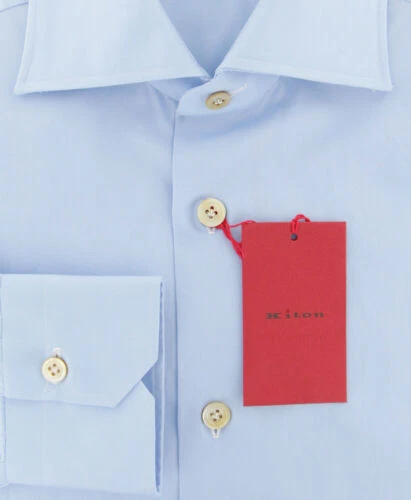 Camicia In Cotone Leggera Blu Chiaro Kiton - Slim - (3D) - Immagine 2 di 4