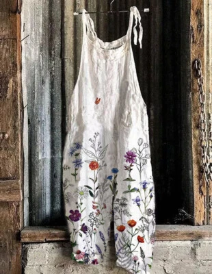 Damen Blumen Latzhose Jumpsuit Sommer Overall Einteiler Weites Bein Hosenanzug// - Bild 1 von 4