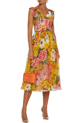 Carolina Herrera Yellow Floral Silk Midi Dress 8 NWT $2490 | eBay