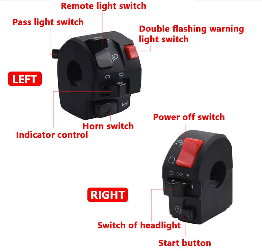 ⭐7/8" botão buzina guidão motocicleta sinal de mudança de direção interruptor controlador de luz de neblina⭐ - Imagem 3 de 4