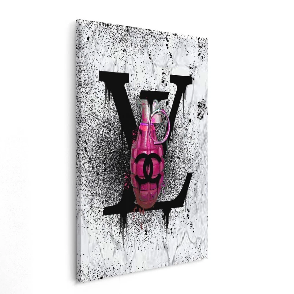 ✅WANDBILD LEINWAND, ACRYLGLAS LV GRAFFITI WHITE GRANATE PINK LUXUS BILD PREMIUM - Bild 4 von 4