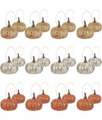 Syhood 24 Pcs Thanksgiving Artificial Glitter Foam Pumpkins
