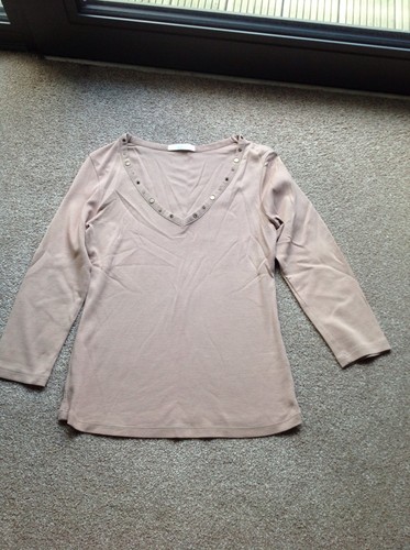 Brown/Cream Metal Detail Marks & Spencer Thin Jumper, Size 10