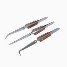 Fiber Grip Tweezers Set of 3 Cross Locking & Straight Soldering Tweezer Jewelers