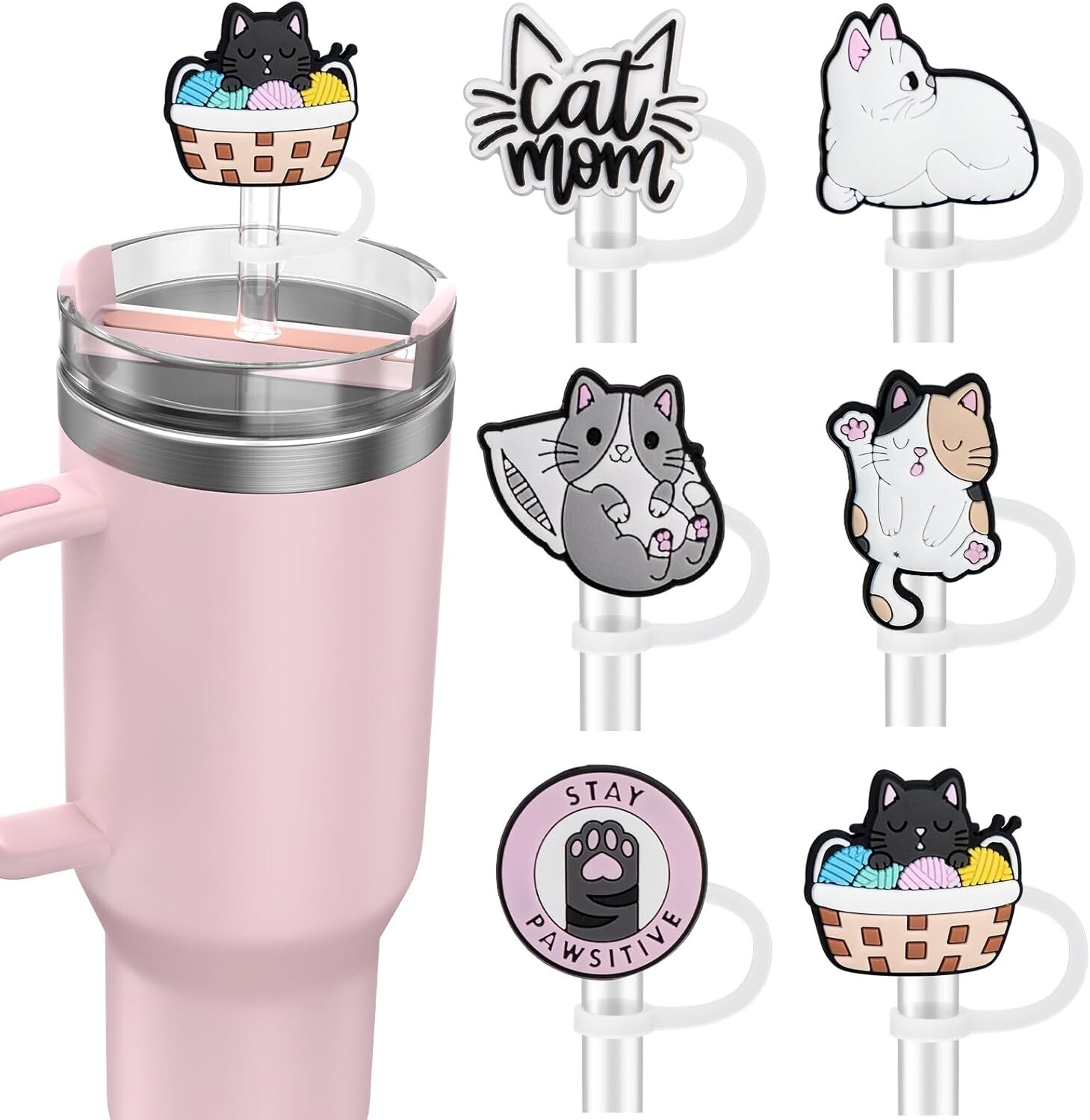 Straw Cover Cap for Stanley Cup 30& 40 Oz Tumblers with Handle - 10Mm Cute Cats