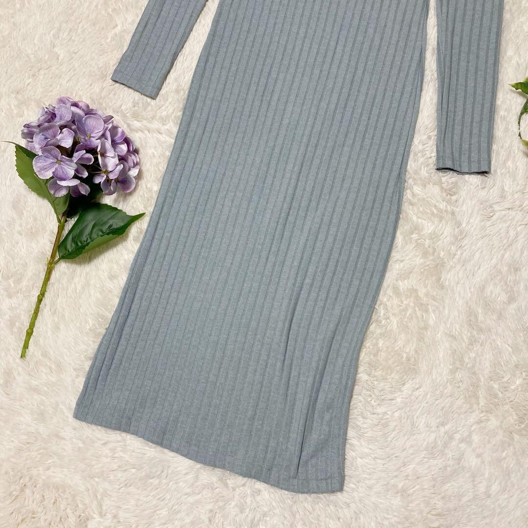 ZARA High-neck ribbed knit long dress in dull blue US S so | eBay