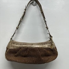 Brahmin Purse Handbag Shoulder Bag Woven Hobo Snake Print Brown Gold 13" x 5.5"