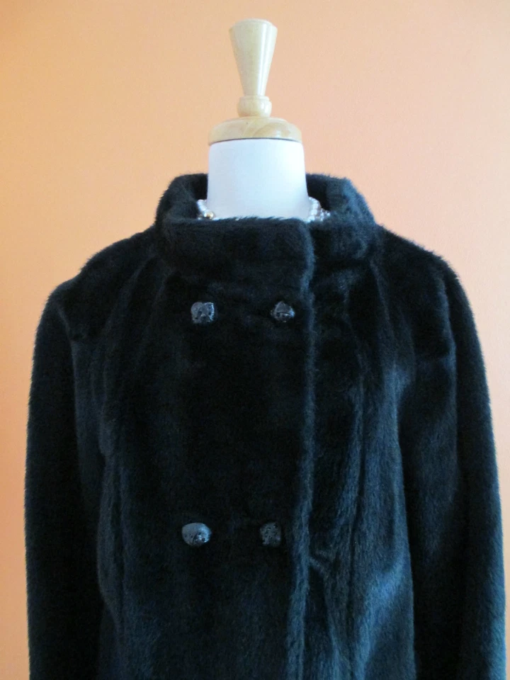 Chaqueta corta de cóctel de piel sintética negra estilo invierno talla L-XL de colección años 50-60  Foto 3 de 4