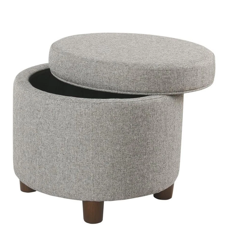 HomePop Round Transitional Wood and Fabric Storage Ottoman in Light Gray - Image 4 of 4