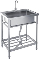 Stainless Steel Utility Sink Free Standing Single Bowl Faucet Legs Heavy Duty