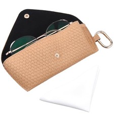Woven Straw Glasses Case with Clip Hook Boho Rattan Soft Bag Eyeglass Moccasin