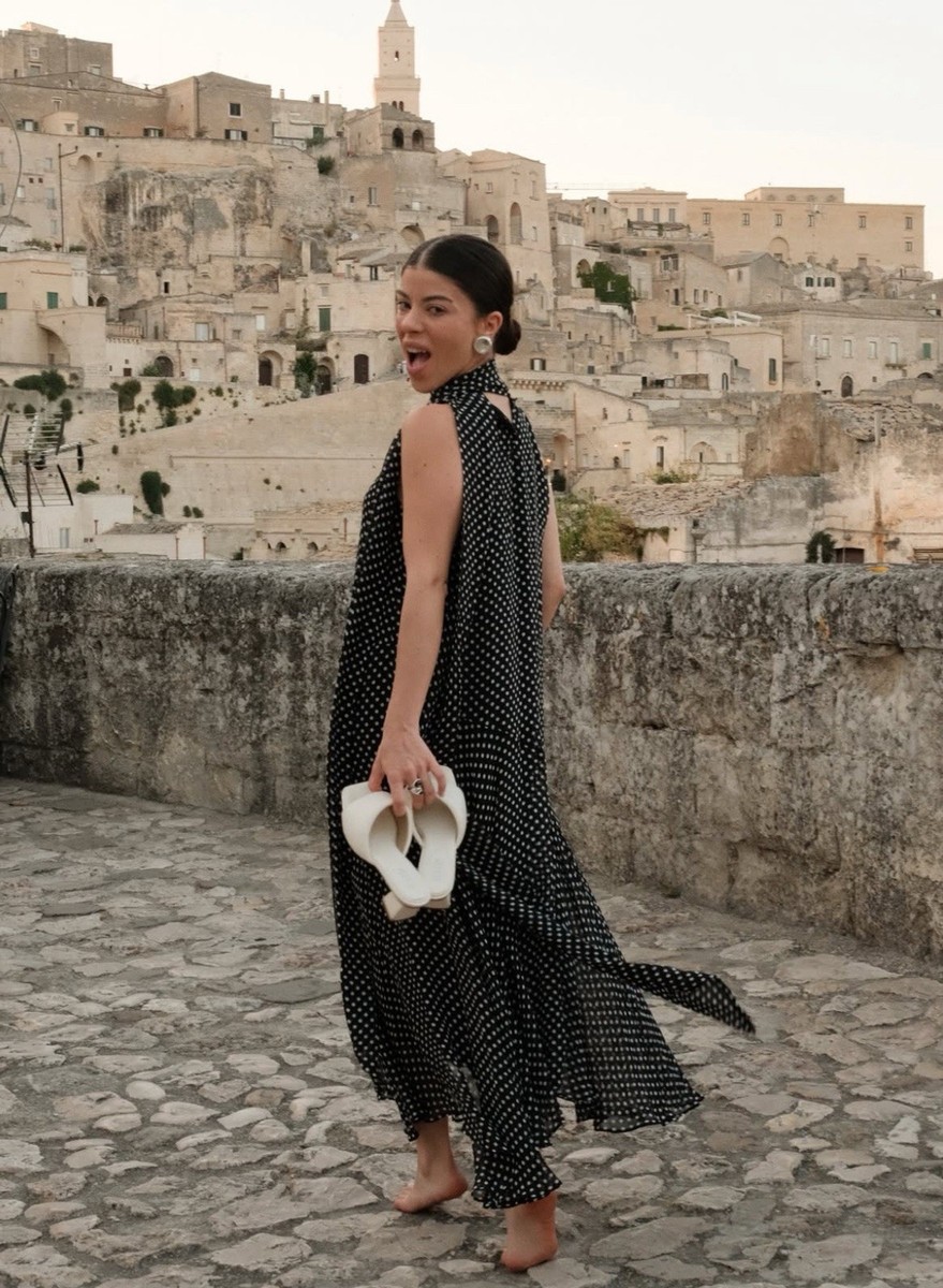 ZARA XS, S, M, ZW COLLECTION HALTER POLKA DOT DRESS BLACK WHITE