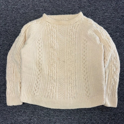 Vintage 80s Handmade Irish Fisherman Cable Knit Wool Thick Sweater Sz XL Ivory, Size XL, $45