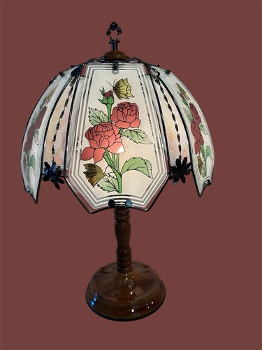 New Vintage ok lighting glass panel 3 way touch lamp NEW unused floral Roses - Picture 3 of 9