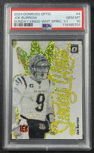 JOE BURROW PSA 10 2024 DONRUSS OPTIC #4 SUNDAY KINGS WHITE SPARKLE PRIZM 1/1