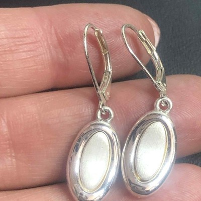 7492 Napier Silvertone smooth& Matte finish leverback dangle Earrings