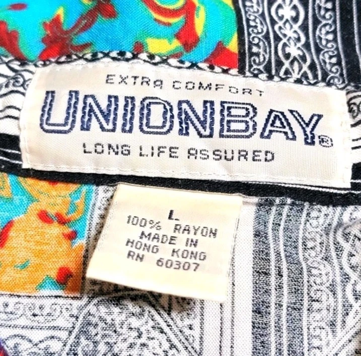 ¡VINTAGE! Camisa hawaiana con botones de rayón extra elegante UNIONBAY para hombre Foto 2 de 3