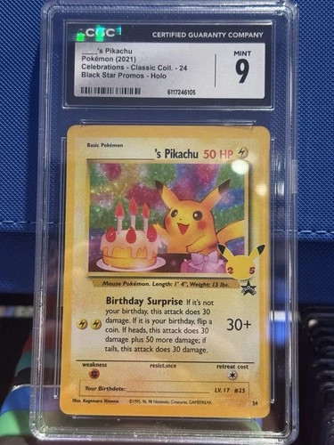 Pokémon Birthday Pikachu 24/53 Celebrations Classic Collection Holo CGC 9