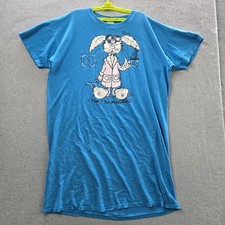 VINTAGE HL Miller Reno Dress OS Blue Shirt Graphic Bunny Dont Do Mornings 80s