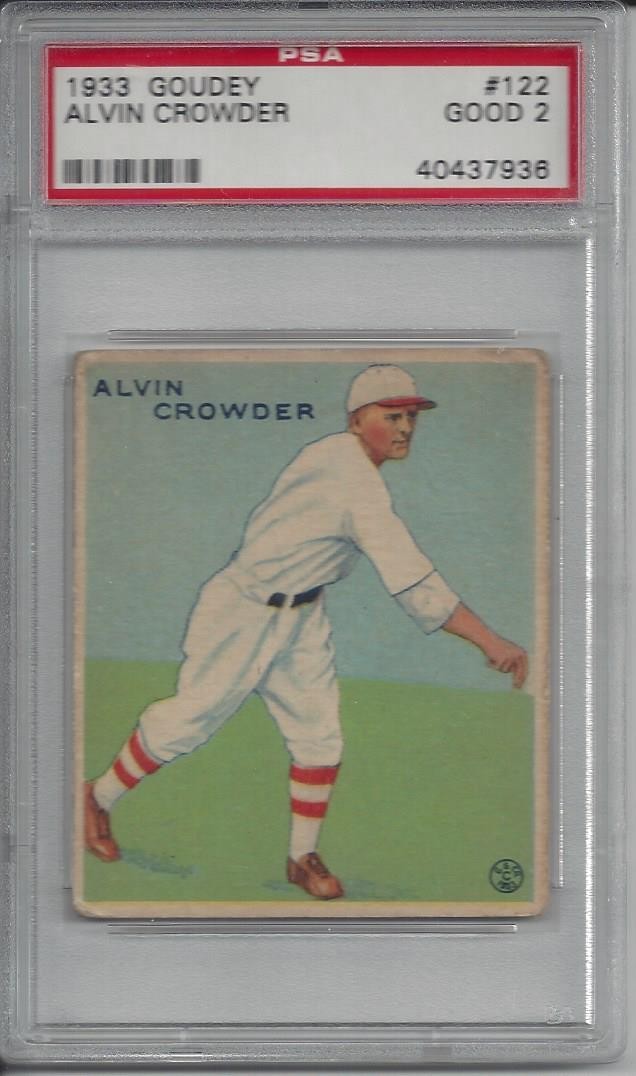1933 Goudey #122 Alvin Crowder - PSA 2 view 1