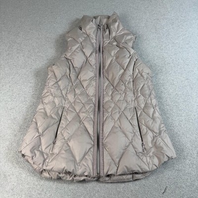 Athleta Down Vest Women Small Gray Quilted Puffer Vest Full Zip Outdoors Hiking