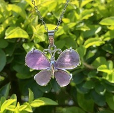 Collana ciondolo farfalla autentica ametista con GARANZIA argento 925 NUOVA