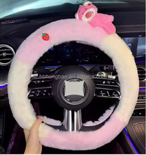 White And Pink Cute Cartoon Plush Steering Wheel Cover Soft Warm Anti-slip White And Pink Cute Cartoon Plush Steering Wheel Cover Soft Warm Anti-slip