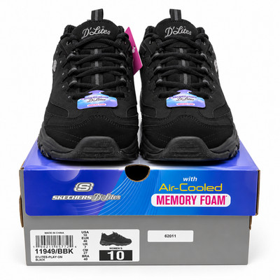 Skechers D'Lites Play On Women's Size 10 Black Air Cooled Memory Foam 11949/BBK