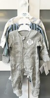 3 Ribbed Zip Up Sleepsuits - First Size/Newborn - George New with Tags