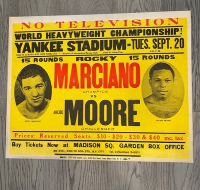 1955 Rocky Marciano Vs Archie Moore On Site Fight Poster Yankee Stadium