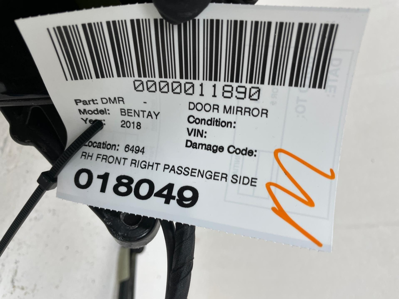 2018 BENTLEY BENTAYGA FRONT RIGHT DOOR HEATED POWER FOLDING TURN SIGNAL MIRROR